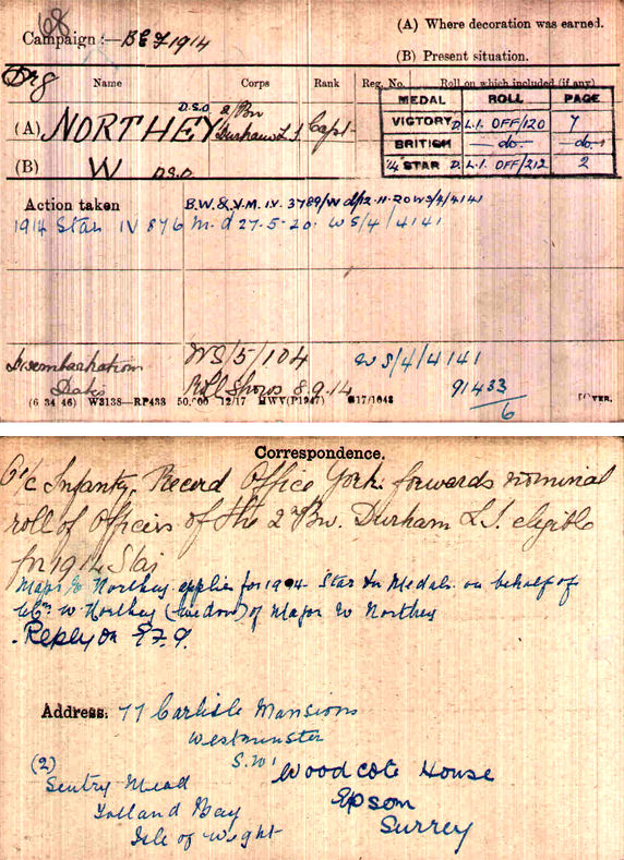 Front and back of William's medal card