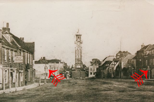 Image of Epsom High Street showing what is thought to be the earliest street lights