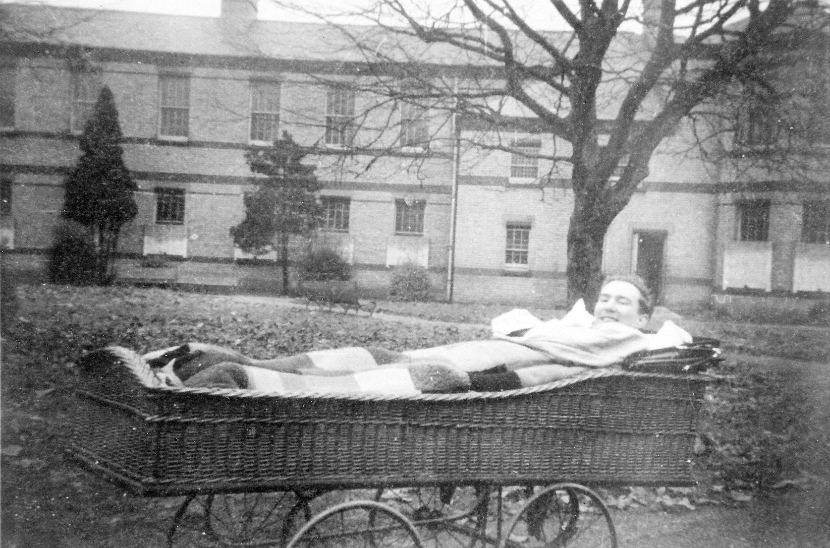 A wounded soldier outside Horton Emergency Hospital