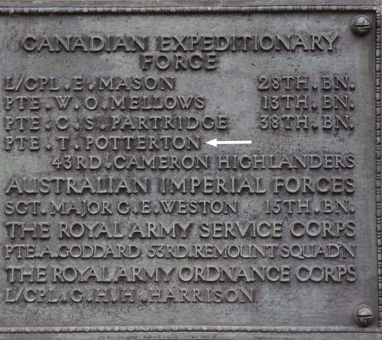 Ted's name on the Oadby War Memorial Ted's name on the Oadby War Memorial