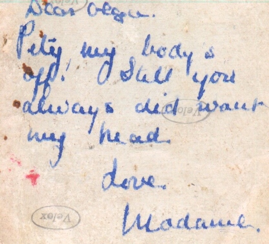 Note written by Phyllis on back of photo Note written by Phyllis on back of photo