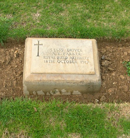 Driver Parker's inscription at Karasouli Military Cemetery, Greece