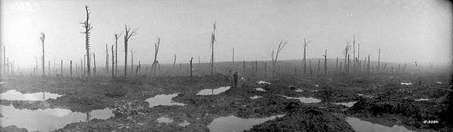 The mud and misery of the Passchendaele battlefield. Image from Library and Archives Canada