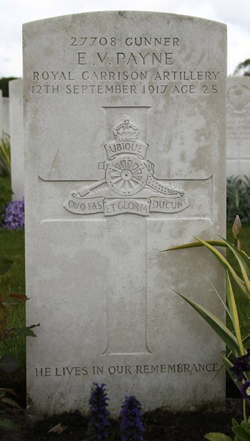 Ernest's headstone in Artillery Wood Cemetery Ernest's headstone in Artillery Wood Cemetery