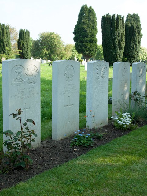 Corporal Pearce's headstone, second from left, in Cambridge City Cemetery 'Corporal Pearce's headstone, second from left, in Cambridge City Cemetery