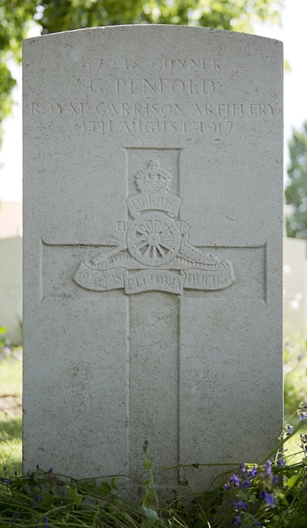 George's headstone in Belgian Battery Corner Cemetery George's headstone in Belgian Battery Corner Cemetery