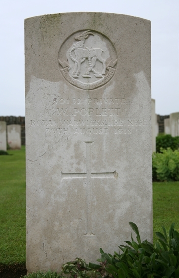 Private Poplett's headstone at the Vaulx Hill cemetery