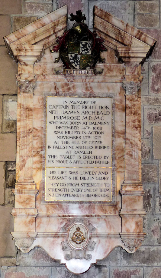 The Neil Primrose memorial plaque in St. Giles Cathedral, Edinburgh.