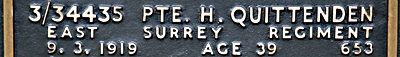 Henry's inscription on the CWGC memorial Epsom.