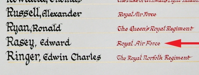 The Book of Remembrance entry for Edward Rasey