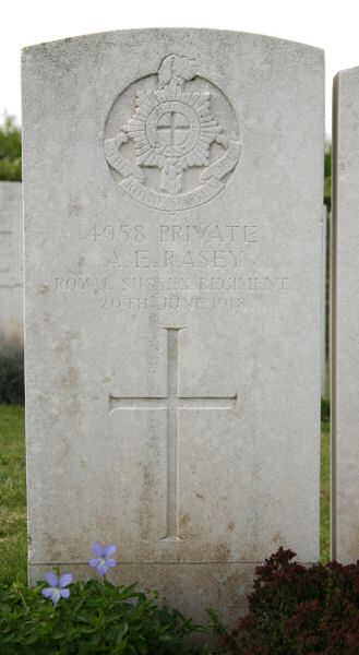 Albert's headstone in in Pernes British cemetery Albert's headstone in in Pernes British cemetery