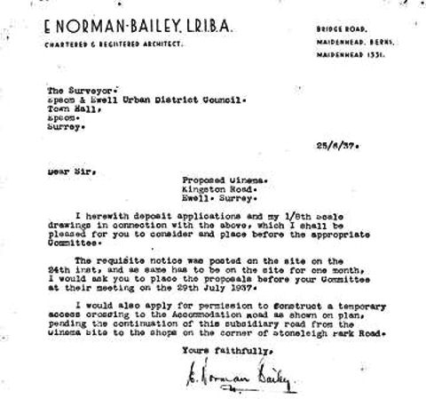 Letter from E. Norman Bailey that accompanied the plans