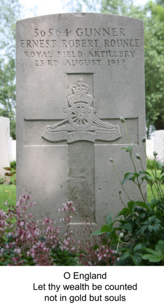 Ernest's headstone in Hospital Farm cemetery Ernest's headstone in Hospital Farm cemetery