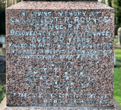 Ernest's inscription on his parents' grave in Ashley Road Cemetery Ernest's inscription on his parents grave in Ashley Road Cemetery