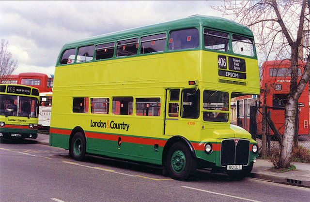 The same bus but repainted in full London & Country livery, on route 406 in April 1994