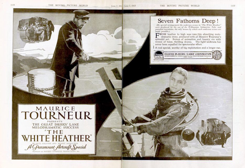 A magazine spread advertising a film of 'The White Heather'