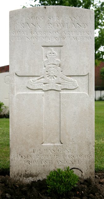 Frank's headstone in the Menin Road South Military Cemetery Frank's headstone in the Menin Road South Military Cemetery