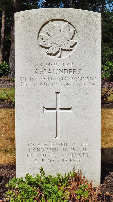 Alfred's headstone in the Bergen-op-Zoom Canadian War Cemetery.