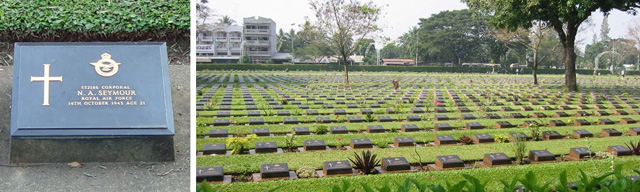 Noel's grave marker and the Kanchanaburi War Cemetery Noel's grave marker and the Kanchanaburi War Cemetery