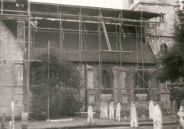 Repairs after the fire, December 1973 Repairs after the fire, December 1973