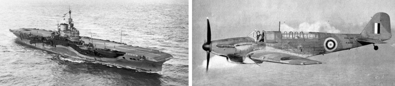Left: HMS Illustrious, Right: A Fairey Fulmar Left: HMS Illustrious, Right: A Fairey Fulmar