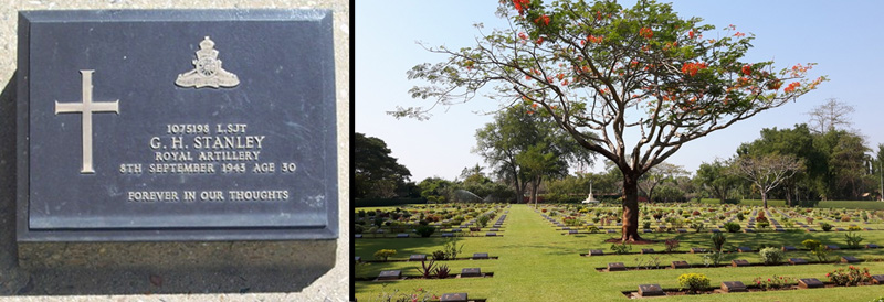 George's headstone and the Chungkai War Cemetery George's headstone and the Chungkai War Cemetery