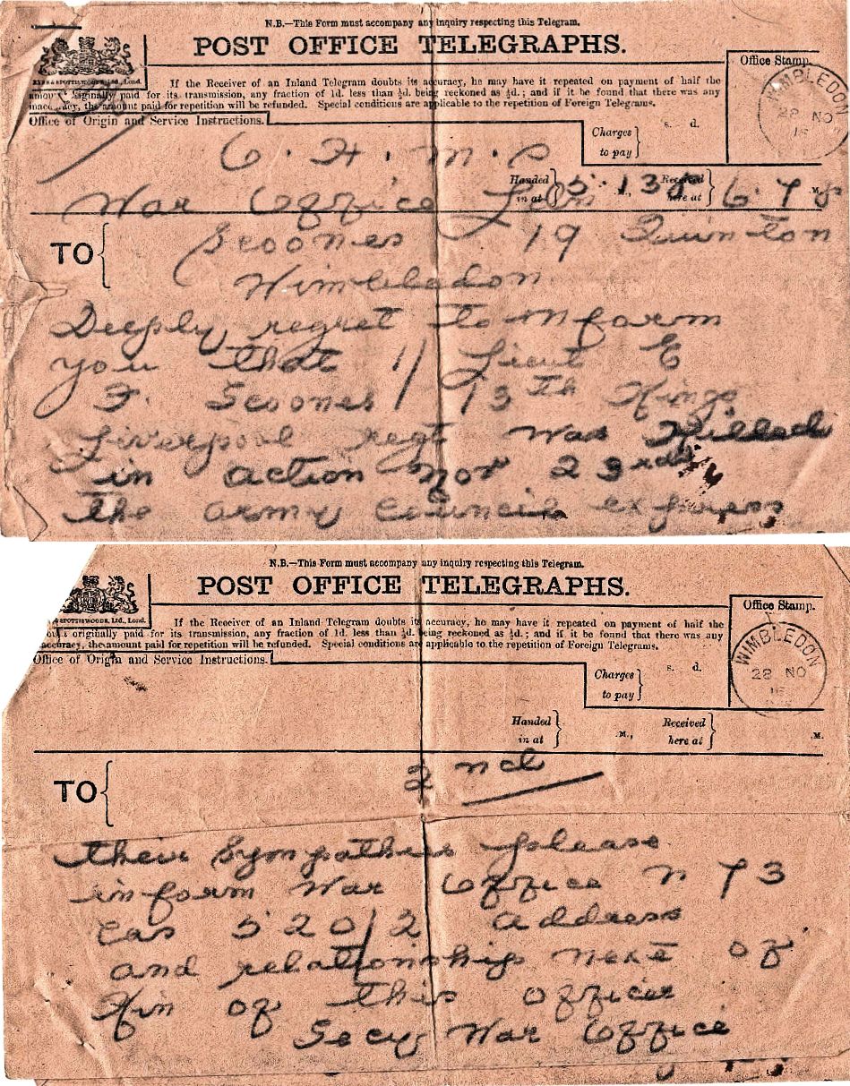 Telegram informin the family of Earl's death