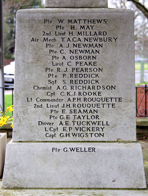 Ernest's inscription on the Ashtead War Memorial Ernest's inscription on the Ashtead War Memorial