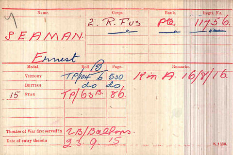 Ernest's medal card.