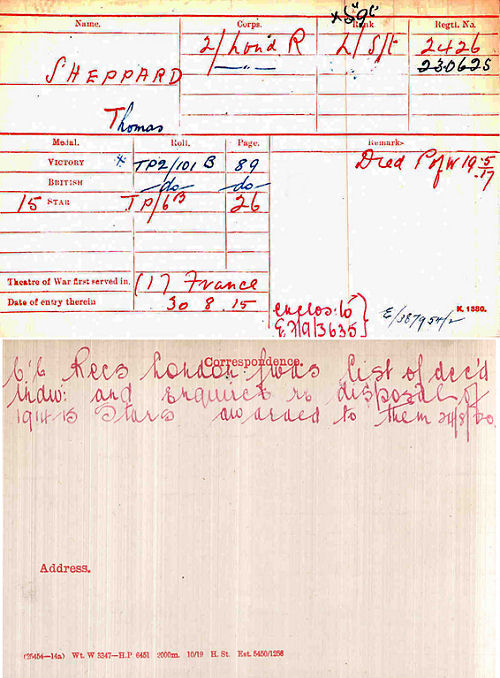 Thomas's medal card.
