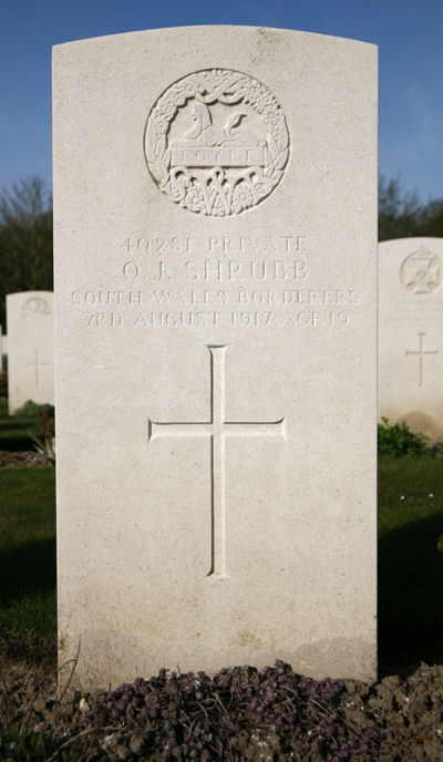 Oliver's headstone in Dozingham Military Cemetery, Belgium