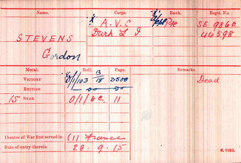 Gordon's medal card