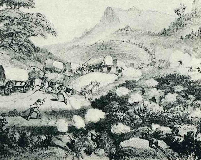 Shoot-out between Xhosa and long slow British army column, 1850-53.