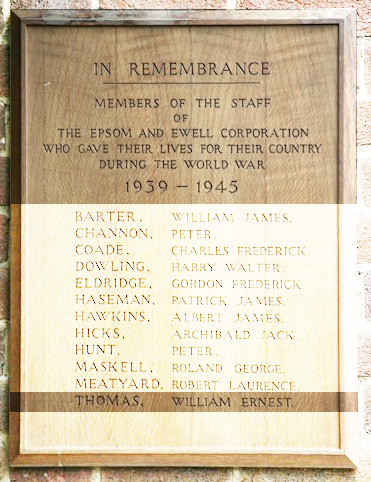 William's name on the Town Hall's WW2 Memorial for Council employees
