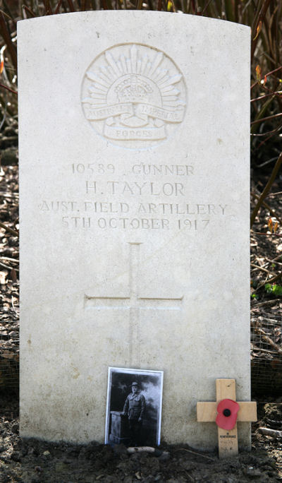 Harry's headstone in Vlamertinghe New Military Cemetery, Belgium.