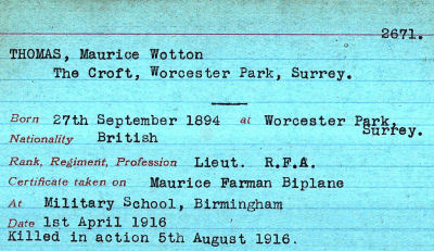 Maurice's Aero Club Certificate record
