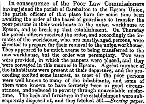 Item in the Times about closing the old Carshalton workhouse