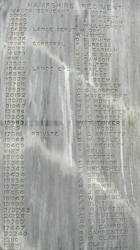 LCpl Tinker's inscription on the Doiran Memorial
