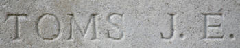 Joseph Toms's inscription on the Menin Gate Memorial, France