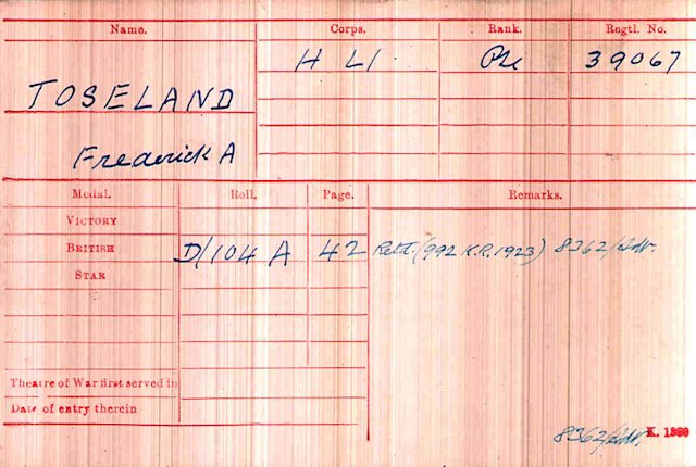 Frederick's medal card.