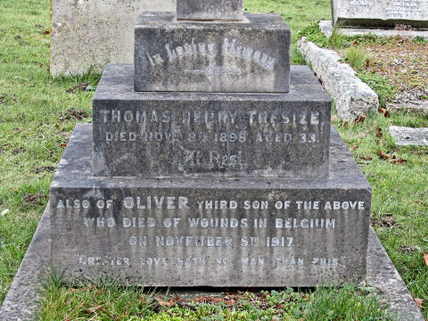 Grave of Thomas Tresize, with memorial to Oliver, Epsom Cemetery Grave of Thomas Tresize, with memorial to Oliver, Epsom Cemetery