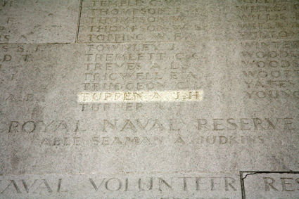 Private Alfred Tuppen's inscription on the Arras Memorial