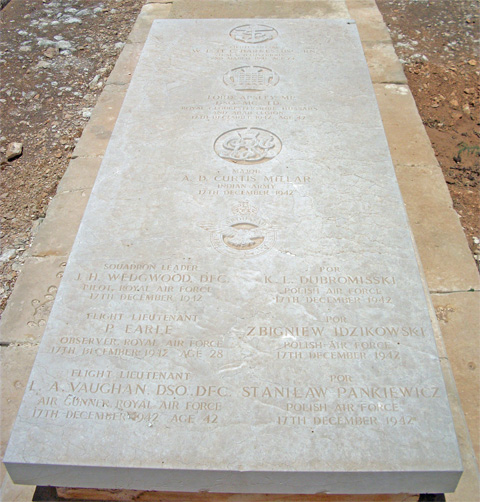 The headstone for Leonard (see bottom left) and others in the Malta Naval Cemetery.