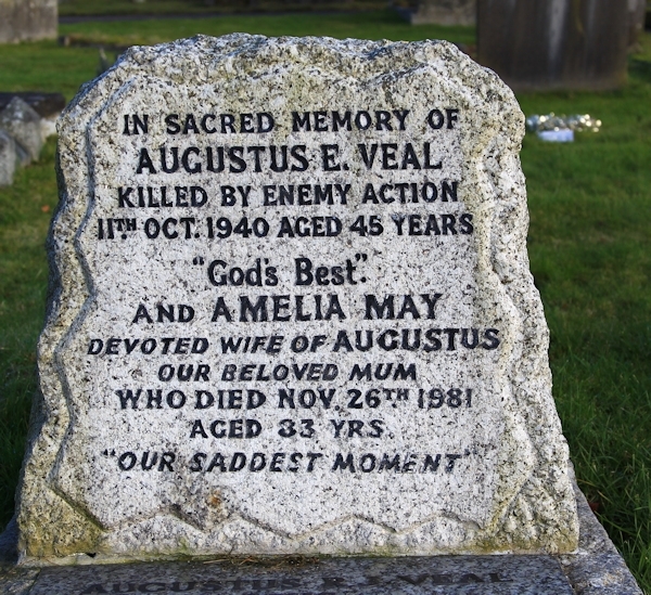 Augustus' headstone in Epsom Cemetery