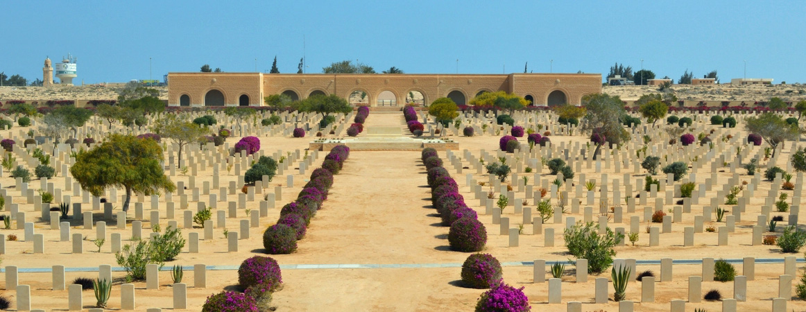 The cloistered memorial at the entrance to the El Alamein War Cemetery The cloistered memorial at the entrance to the El Alamein War Cemetery