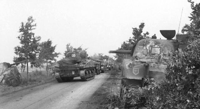 Irish Guards Sherman tanks advance Irish Guards Sherman tanks advance