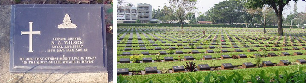 Ronald's gravemarker and the Kanchanaburi War Cemetery, Thailand. Ronald's gravemarker and the Kanchanaburi War Cemetery, Thailand.