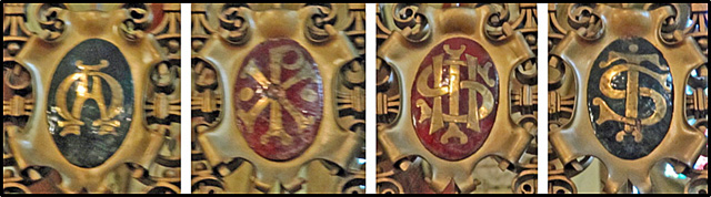 Examples of the screen's four monogram shields