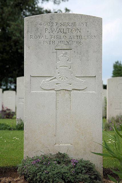 Percy's headstone in the Dartmoor Cemetery, Becordel-Becourt.