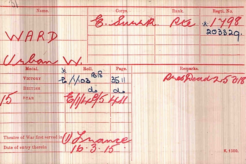 Front of Urban's medal card.